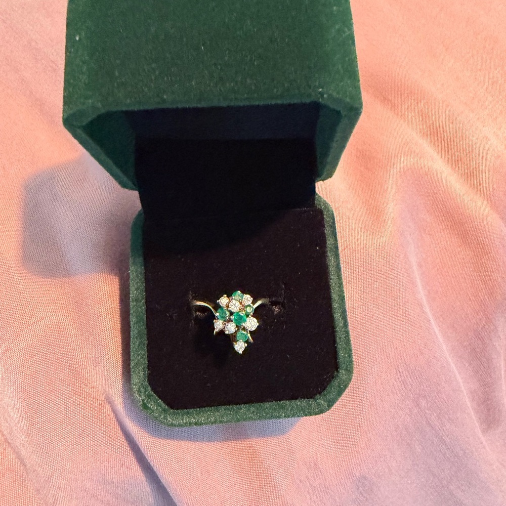Vintage Emerald and Diamond Cluster Cocktail Ring